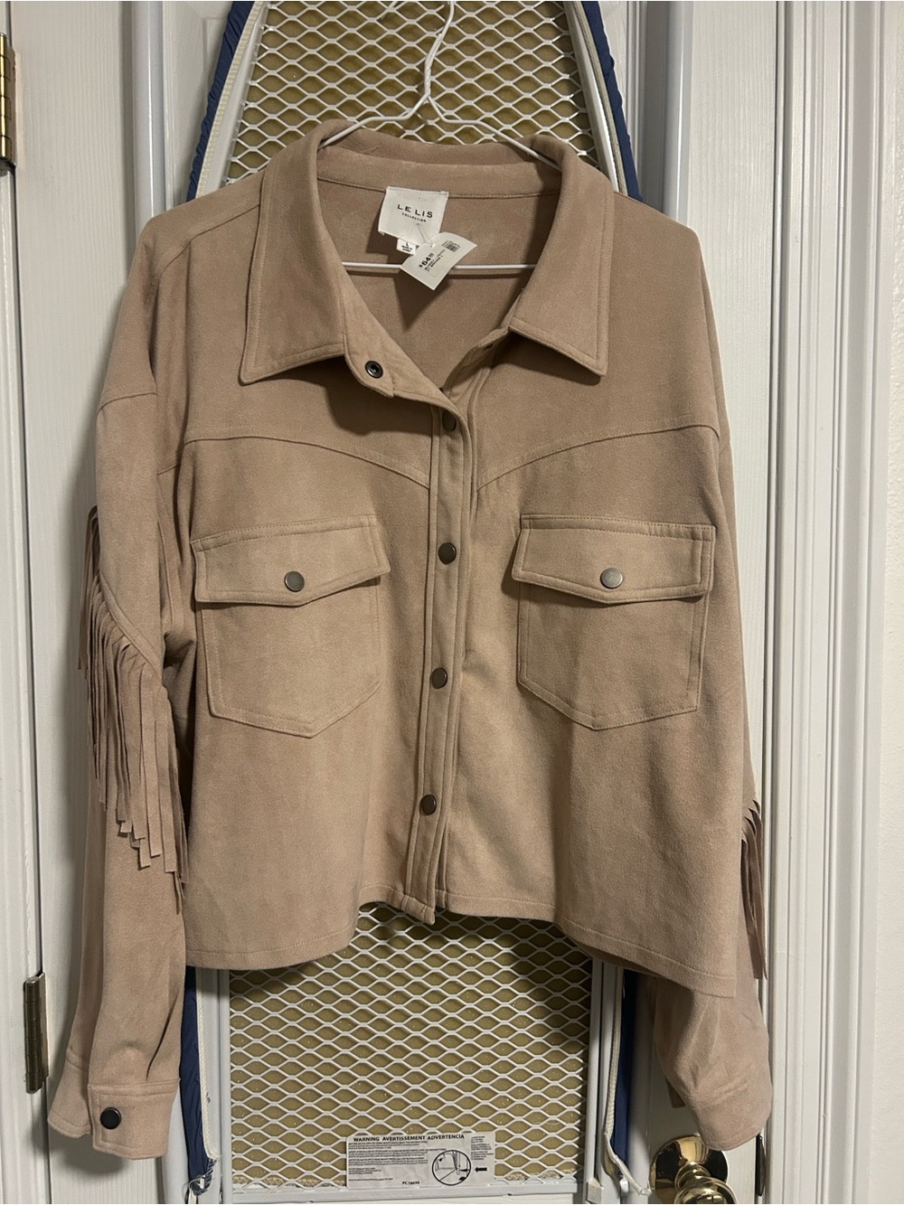 Le Lis Taupe Fringe Suede-Style Button Front Jacket